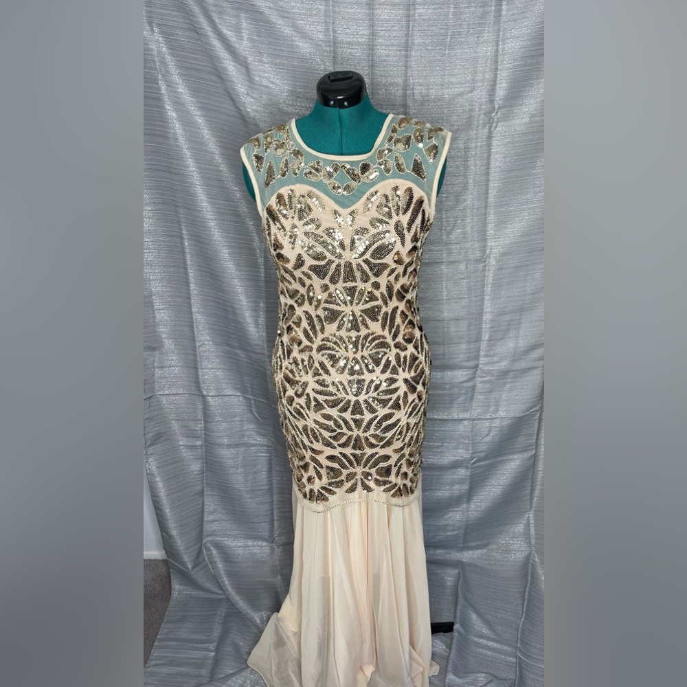 Peach and Gold Sequin floor length gown